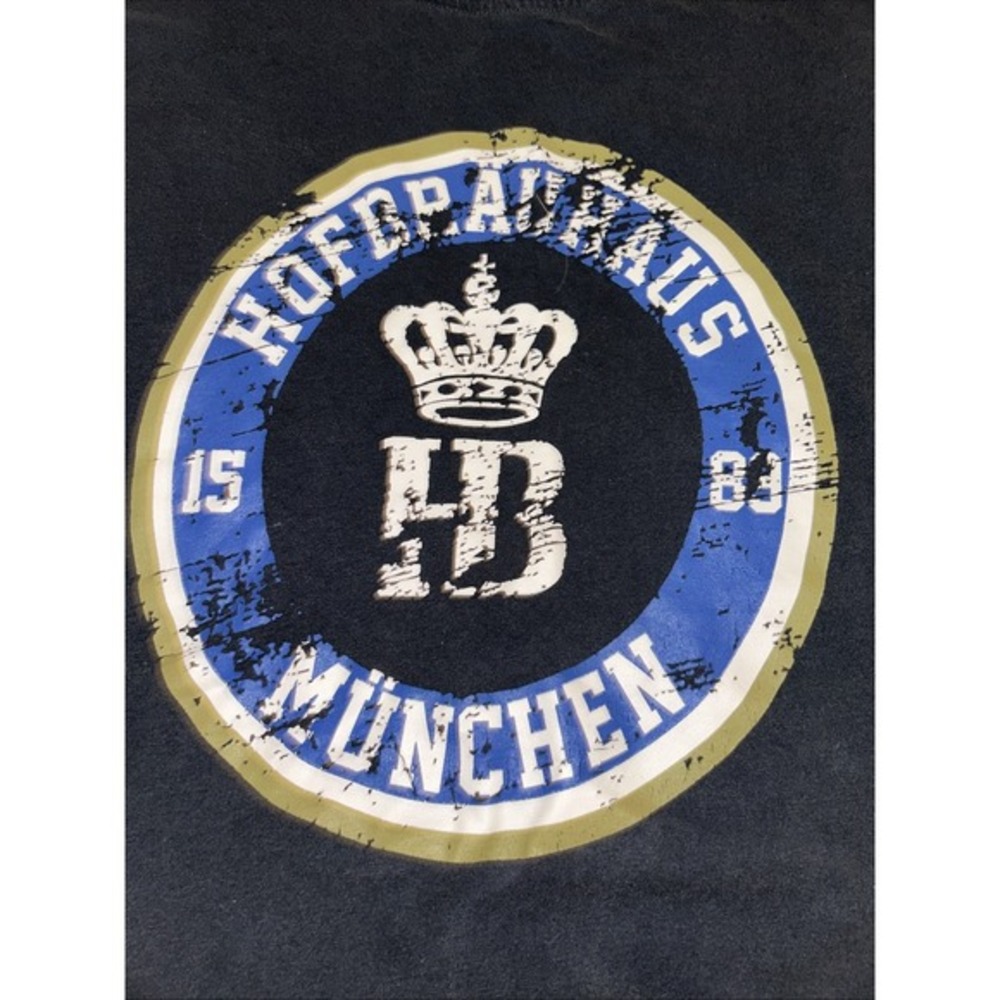 Hofbrauhaus Munchen Shirt Mens Large Dark Blue Graphic Print Tee Logo‎ Crown